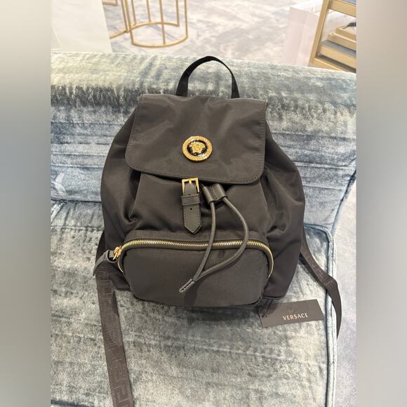 Versace Black Medusa Nylon Backpack NWT - Picture 1 of 6
